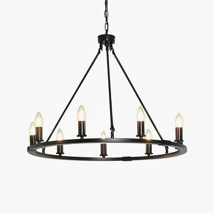 Elegant Black Candle Ring Chandelier with Adjustable Height & Soft Glo