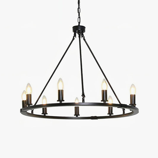 Elegant Black Candle Ring Chandelier with Adjustable Height & Soft Glo