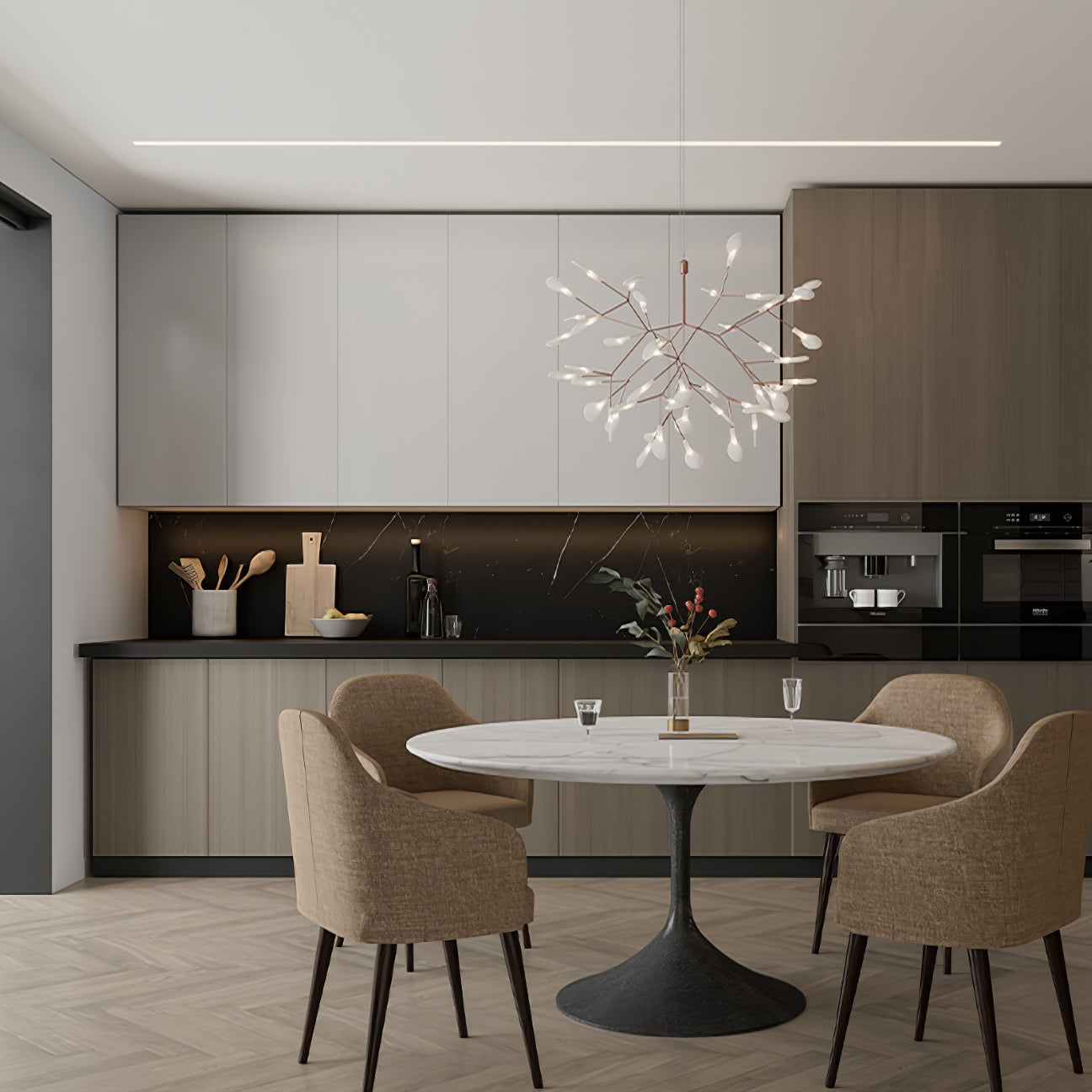Black Firefly LED Chandelier - Modern Design, Adjustable Brightness