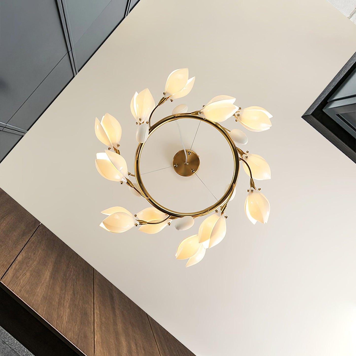 Elegant Porcelain Magnolia Chandelier with Adjustable Brightness & Tim