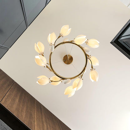 Elegant Porcelain Magnolia Chandelier with Adjustable Brightness & Tim