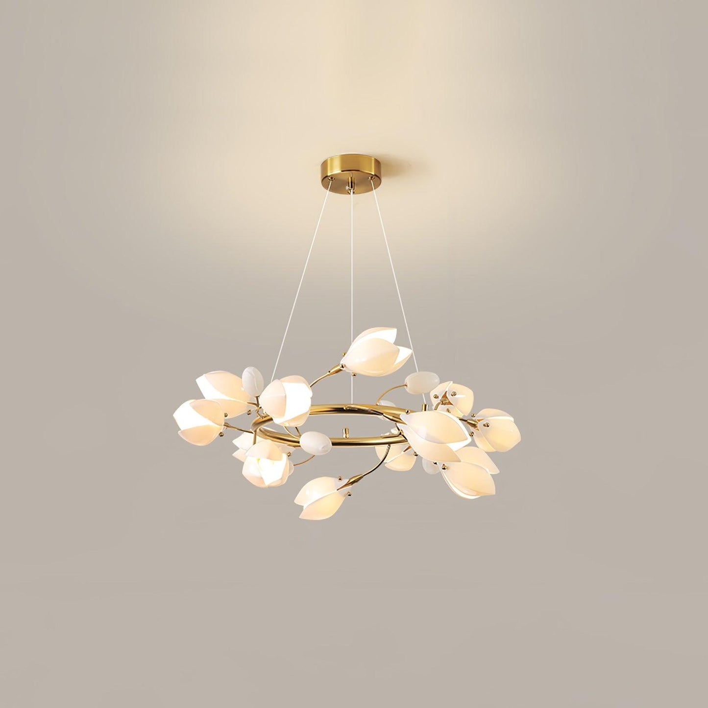 Elegant Porcelain Magnolia Chandelier with Adjustable Brightness & Tim