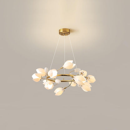 Elegant Porcelain Magnolia Chandelier with Adjustable Brightness & Tim