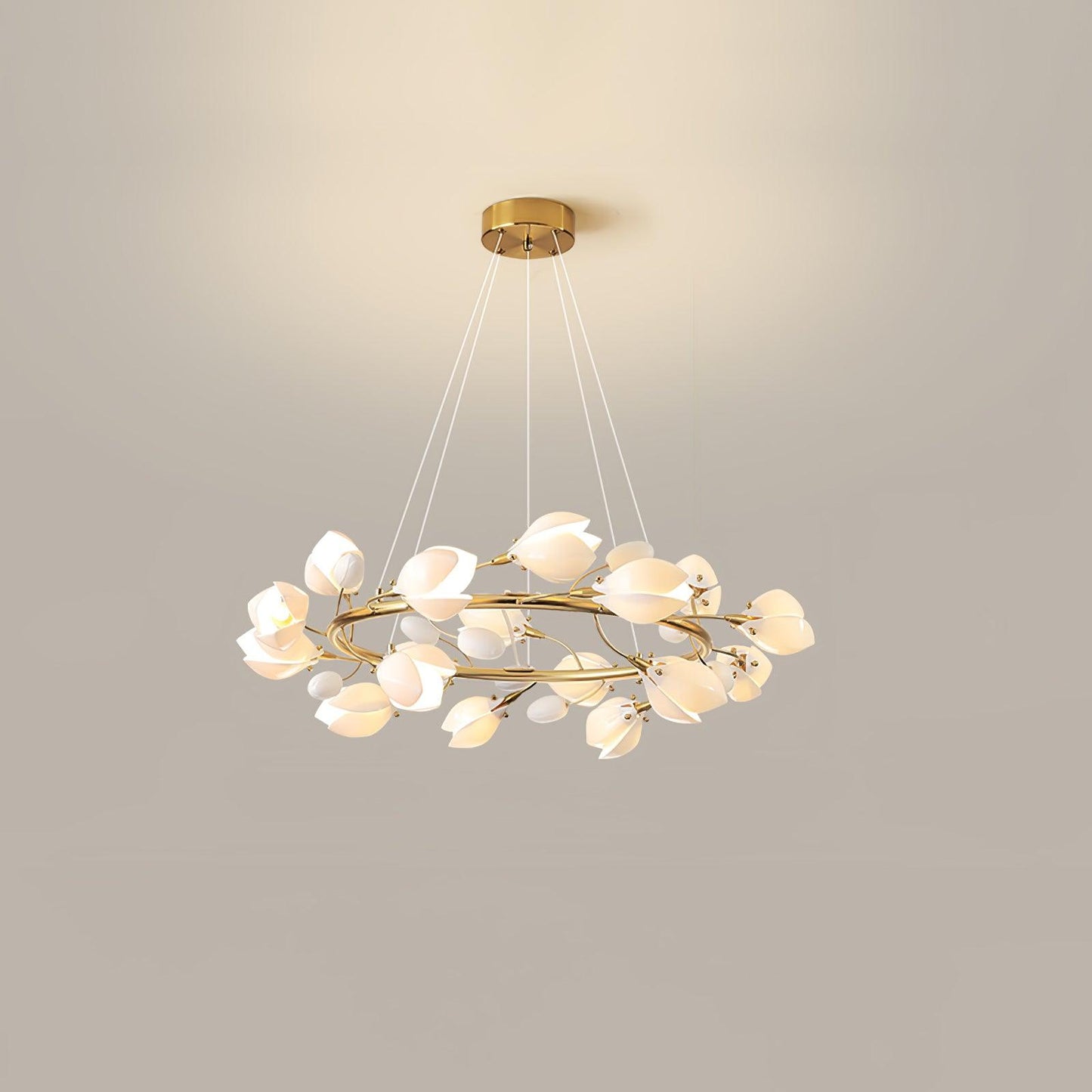 Elegant Porcelain Magnolia Chandelier with Adjustable Brightness & Tim