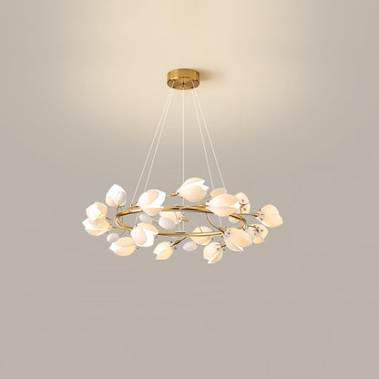 Elegant Porcelain Magnolia Chandelier with Adjustable Brightness & Tim