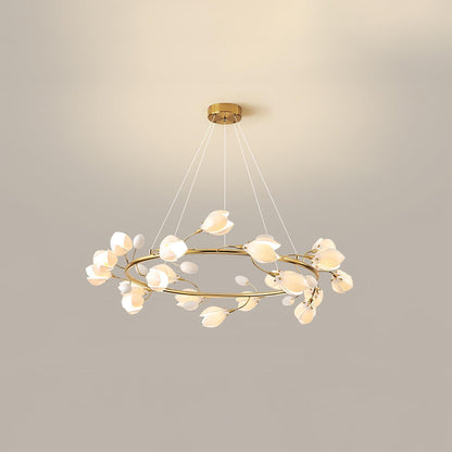 Elegant Porcelain Magnolia Chandelier with Adjustable Brightness & Tim