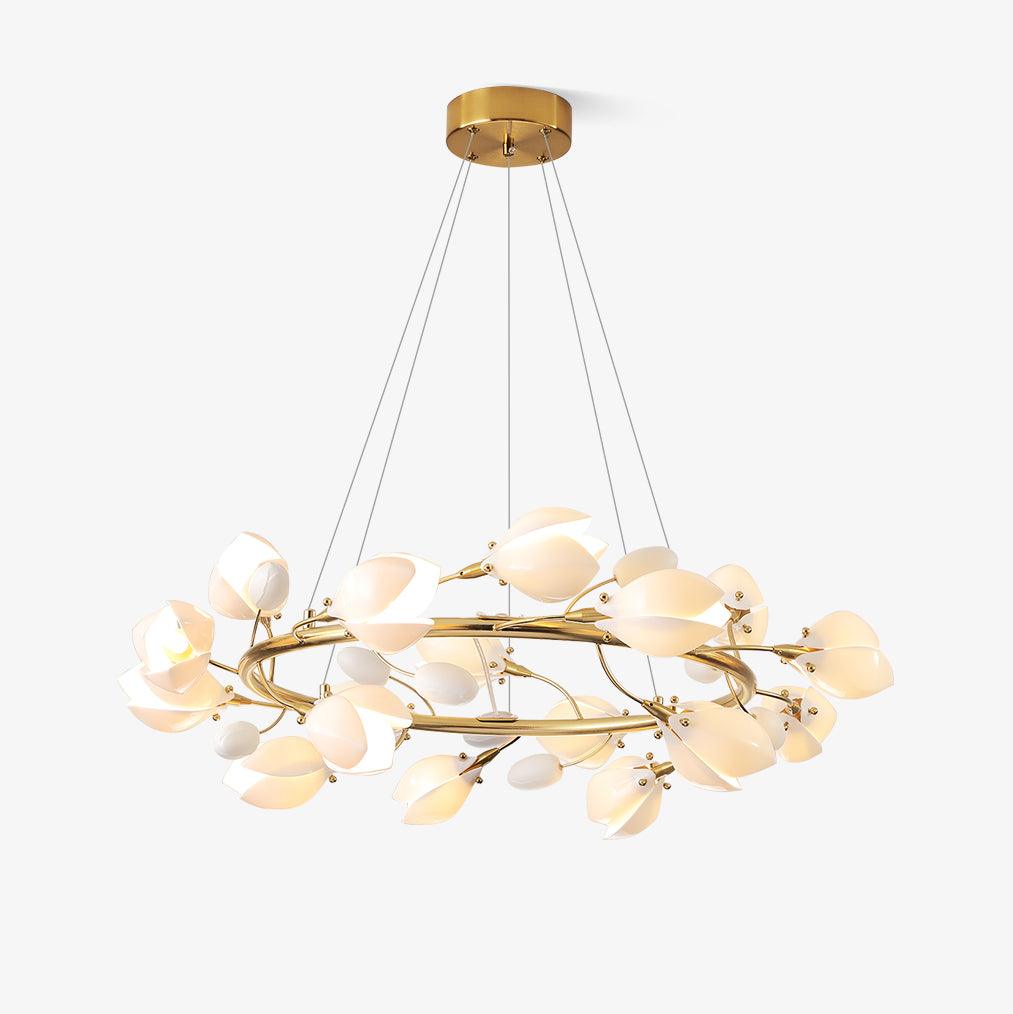 Elegant Porcelain Magnolia Chandelier with Adjustable Brightness & Tim