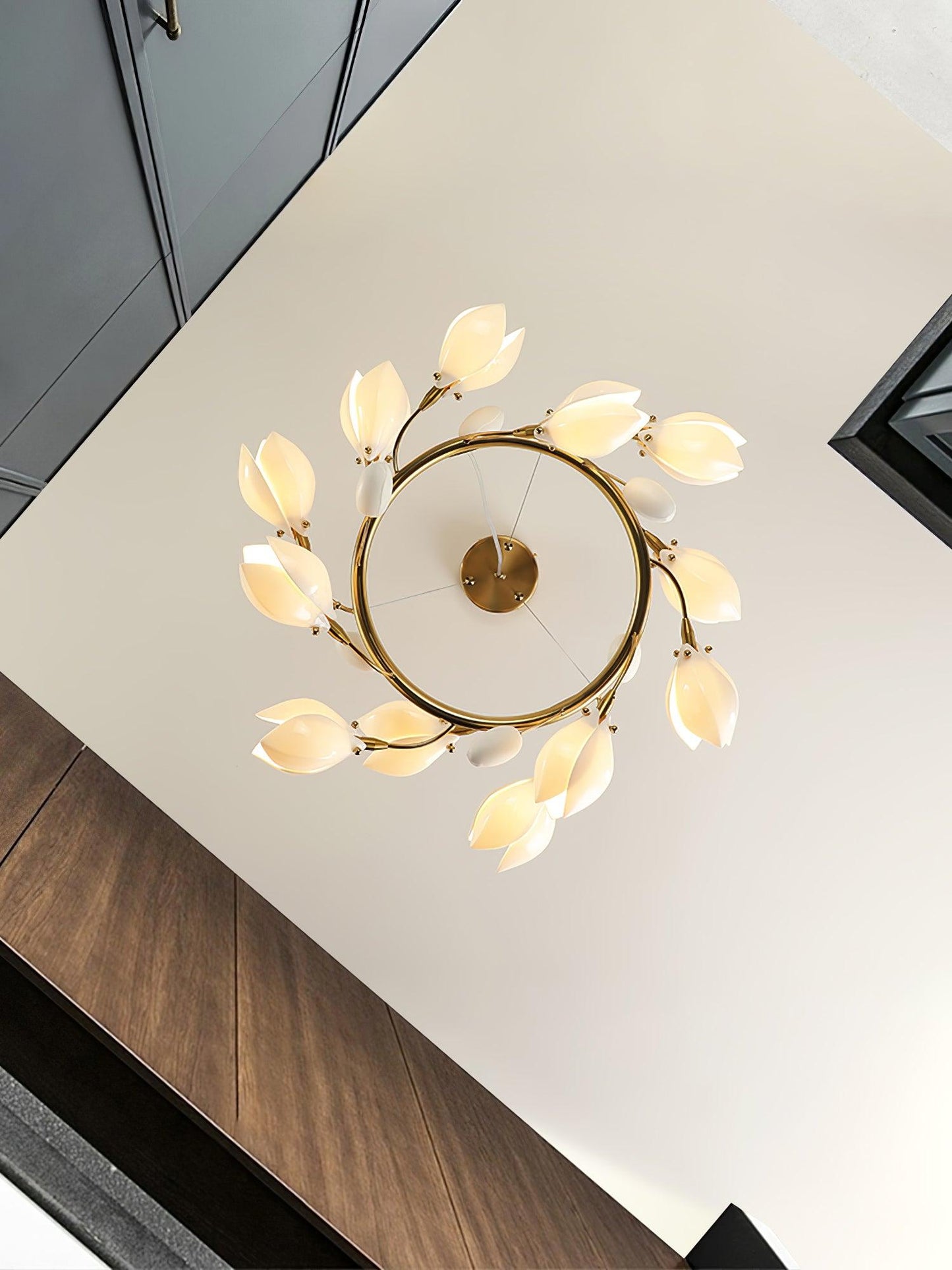 Elegant Porcelain Magnolia Chandelier with Adjustable Brightness & Tim