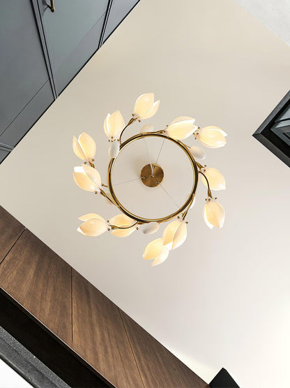Elegant Porcelain Magnolia Chandelier with Adjustable Brightness & Tim