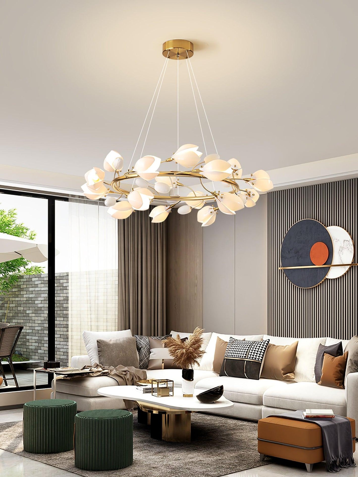 Elegant Porcelain Magnolia Chandelier with Adjustable Brightness & Tim