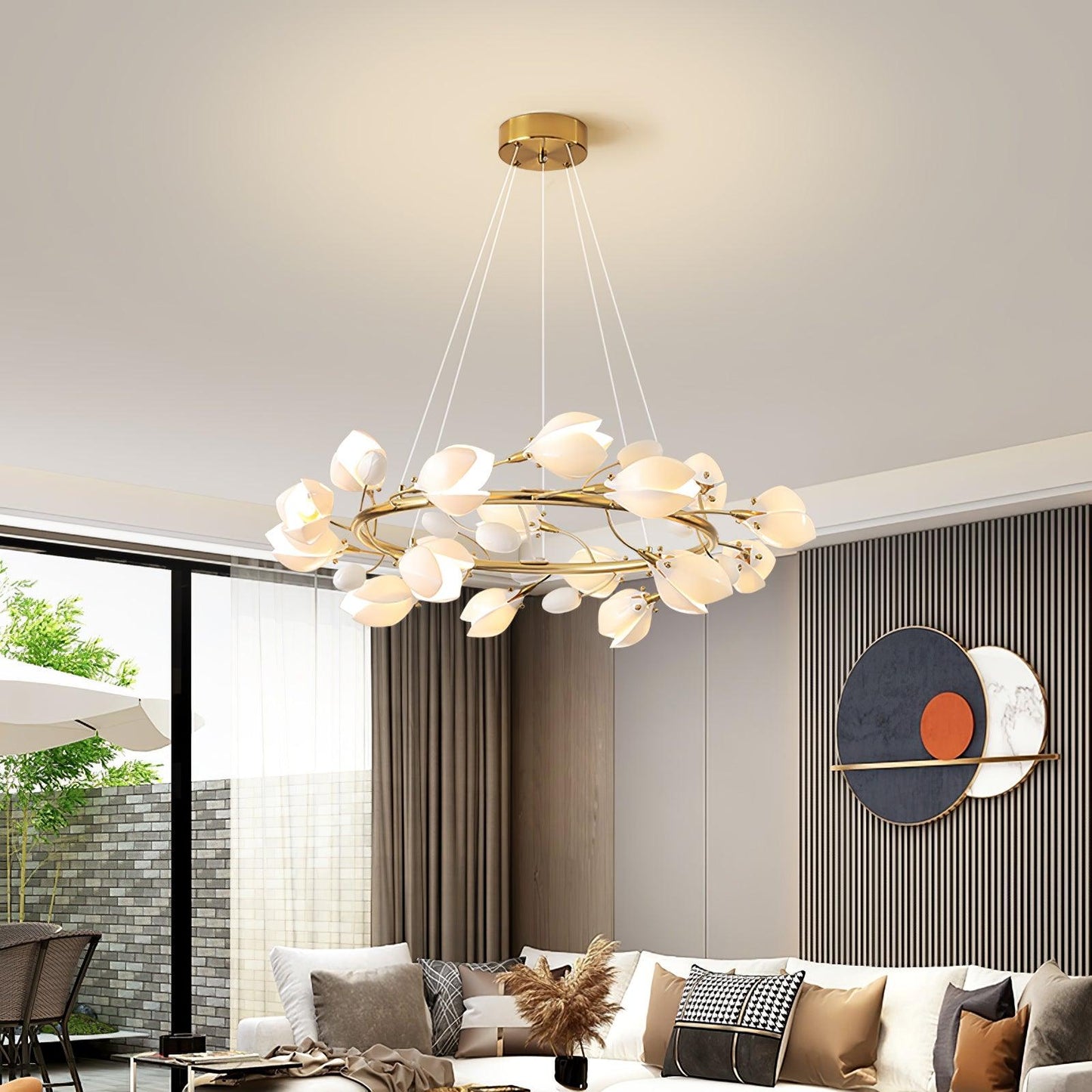 Elegant Porcelain Magnolia Chandelier with Adjustable Brightness & Tim