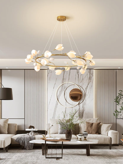 Elegant Porcelain Magnolia Chandelier with Adjustable Brightness & Tim