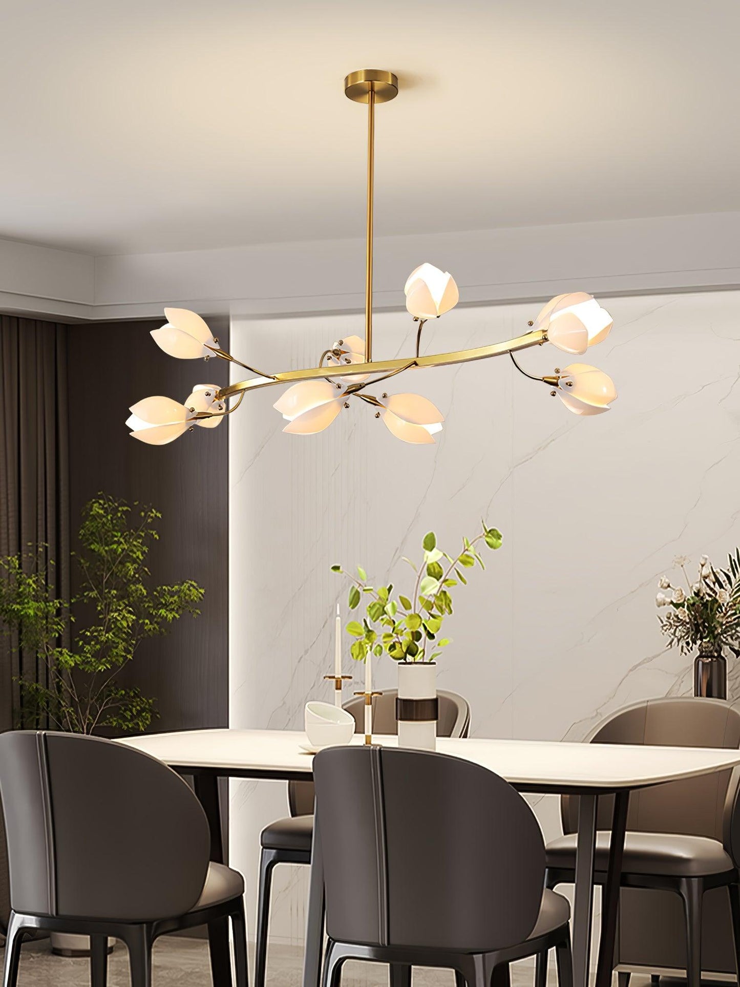 Elegant Porcelain Magnolia Chandelier with Adjustable Brightness & Tim