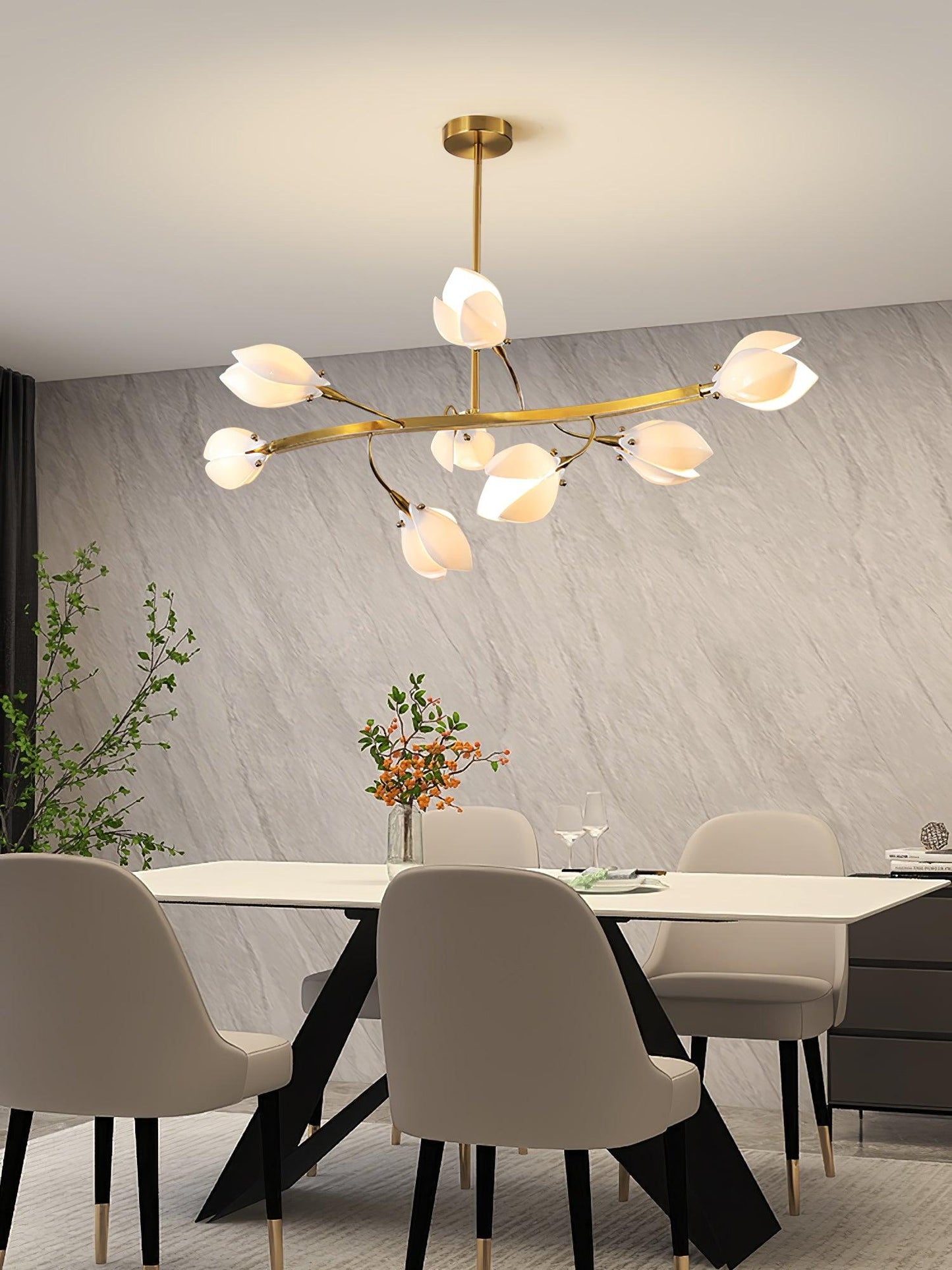 Elegant Porcelain Magnolia Chandelier with Adjustable Brightness & Tim