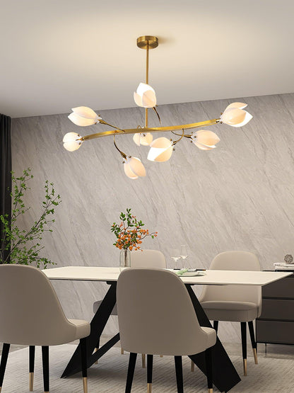 Elegant Porcelain Magnolia Chandelier with Adjustable Brightness & Tim