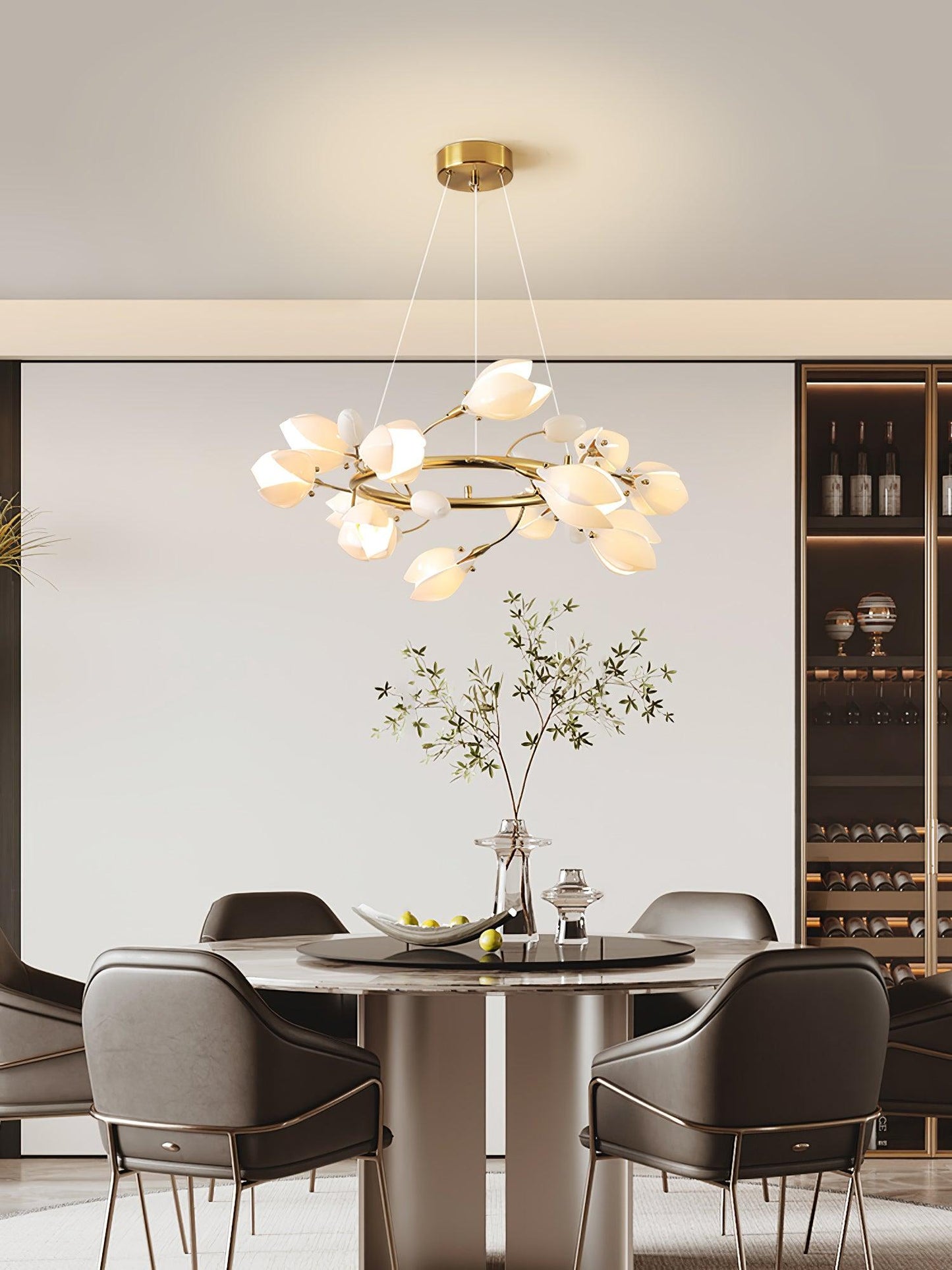 Elegant Porcelain Magnolia Chandelier with Adjustable Brightness & Tim