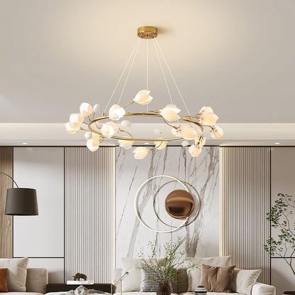 Elegant Porcelain Magnolia Chandelier with Adjustable Brightness & Tim