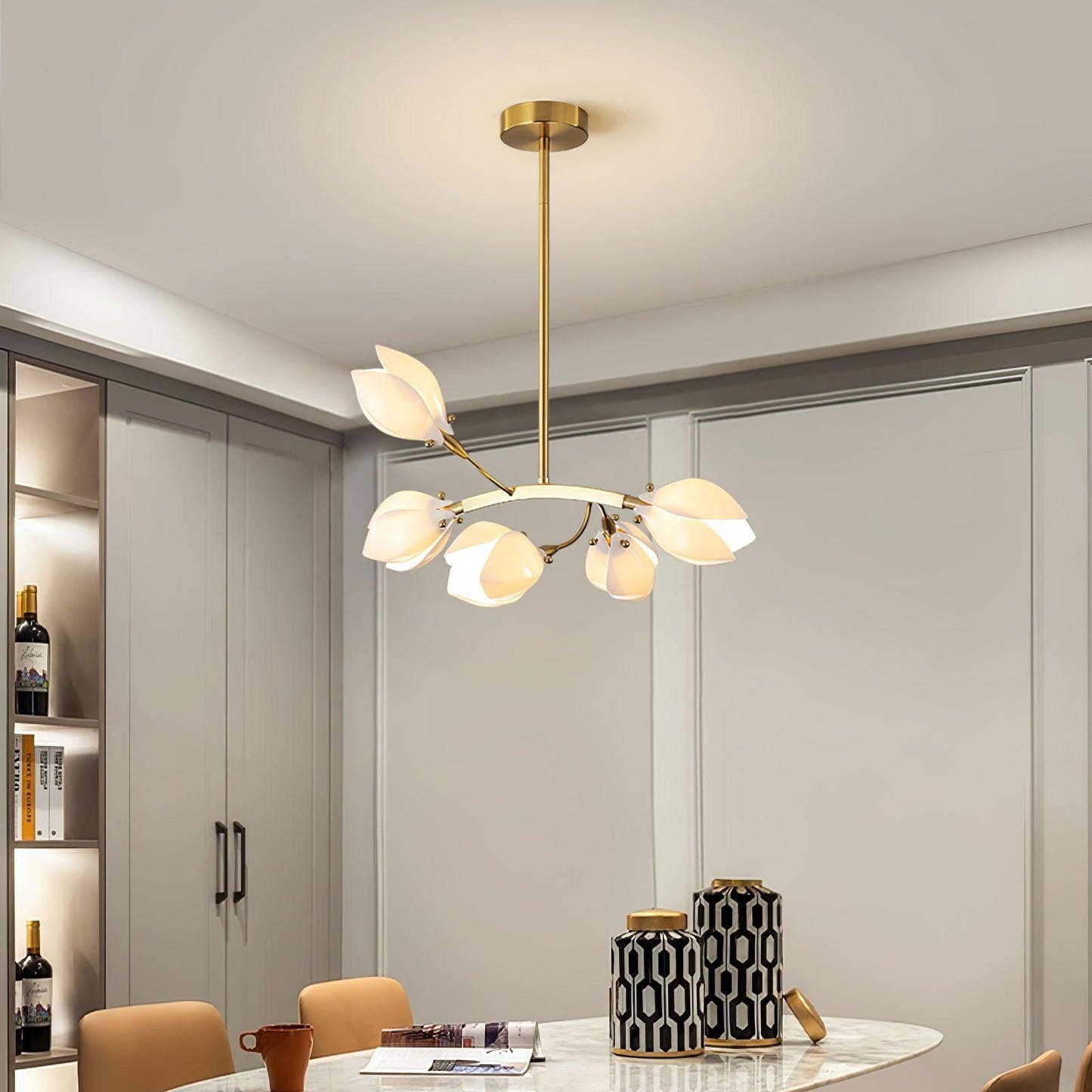 Elegant Porcelain Magnolia Chandelier with Adjustable Brightness & Tim