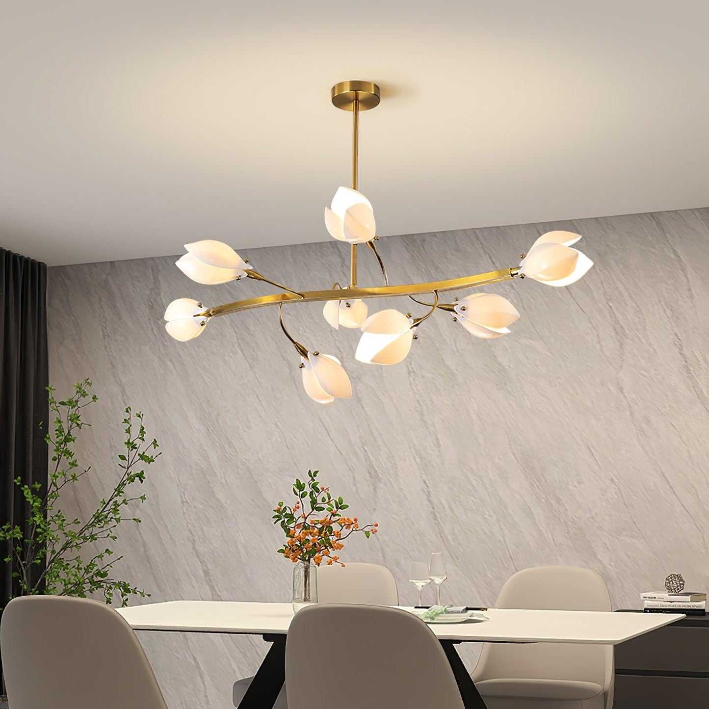 Elegant Porcelain Magnolia Chandelier with Adjustable Brightness & Tim