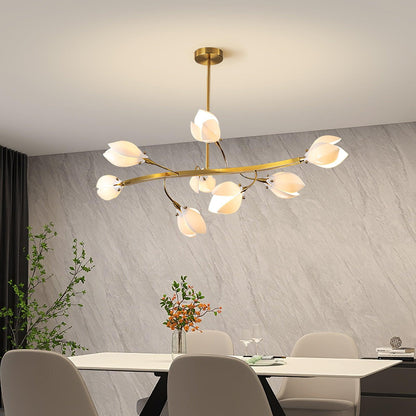 Elegant Porcelain Magnolia Chandelier with Adjustable Brightness & Tim