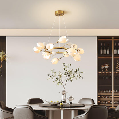 Elegant Porcelain Magnolia Chandelier with Adjustable Brightness & Tim