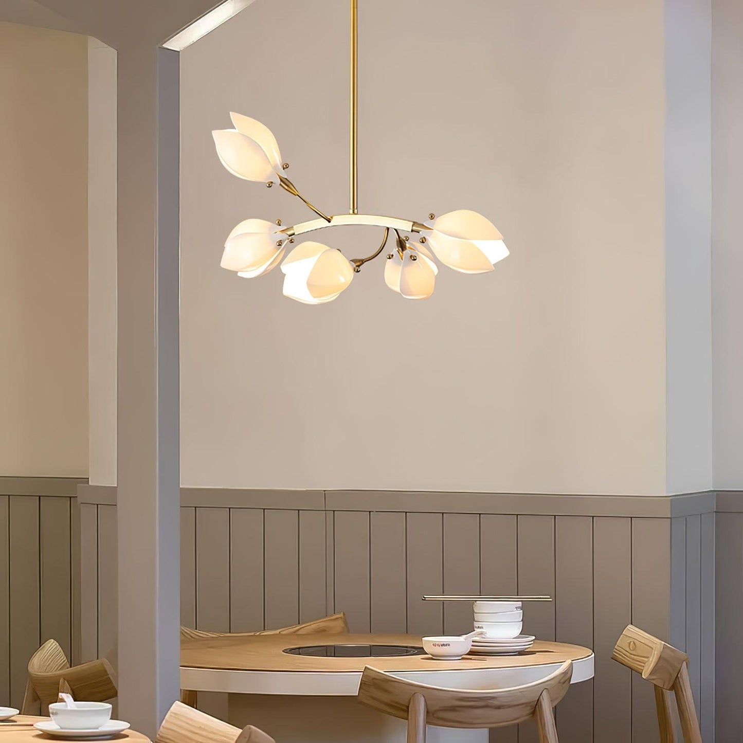 Elegant Porcelain Magnolia Chandelier with Adjustable Brightness & Tim