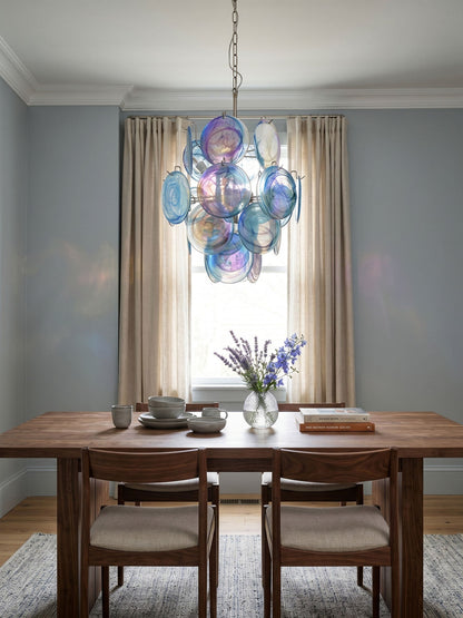 Elegant Blue Disc Glass Chandelier - Modern Design with Adjustable Hei