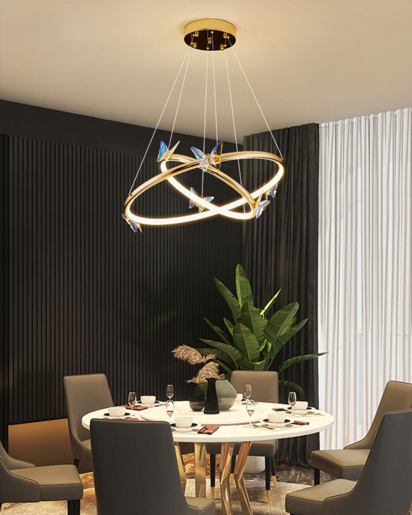 Elegant Blue Butterfly Chandelier - Adjustable Height, LED Compatible