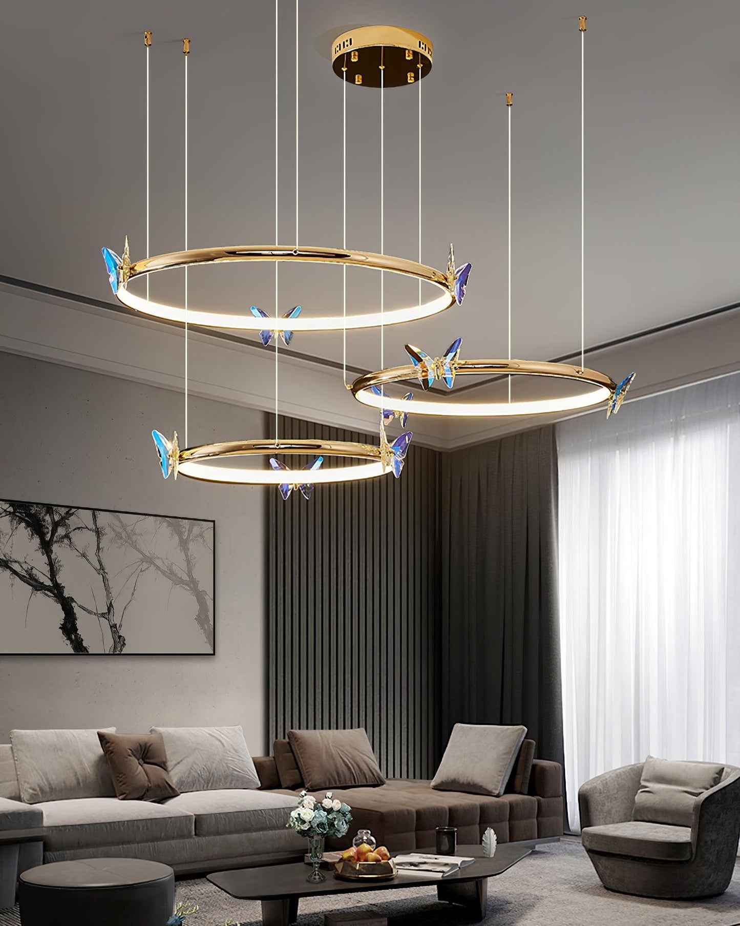 Elegant Blue Butterfly Chandelier - Adjustable Height, LED Compatible