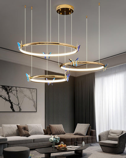 Elegant Blue Butterfly Chandelier - Adjustable Height, LED Compatible