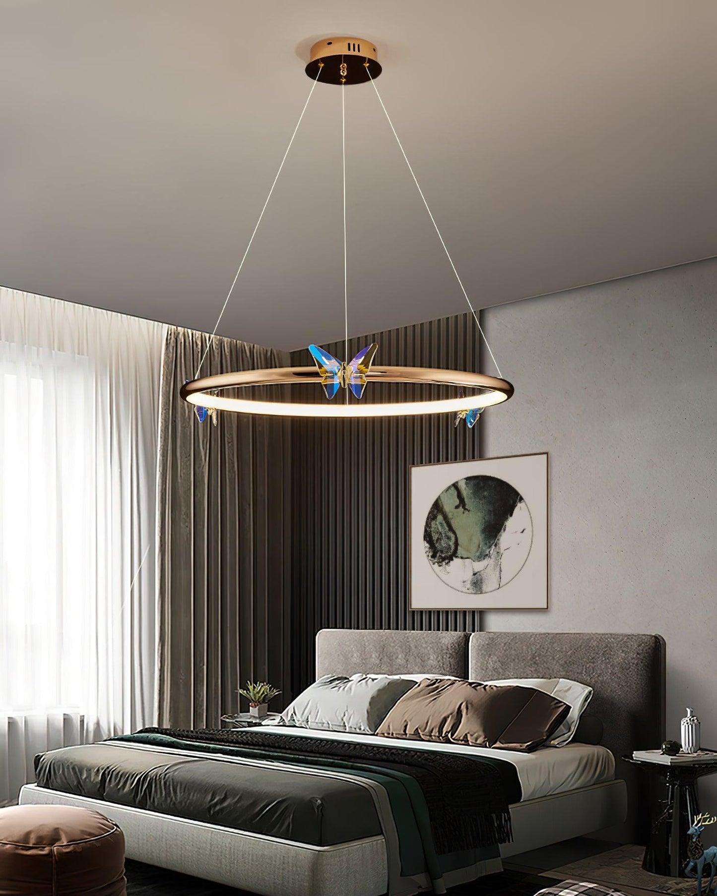 Elegant Blue Butterfly Chandelier - Adjustable Height, LED Compatible