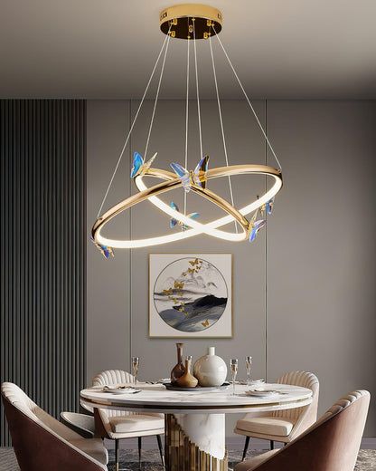 Elegant Blue Butterfly Chandelier - Adjustable Height, LED Compatible