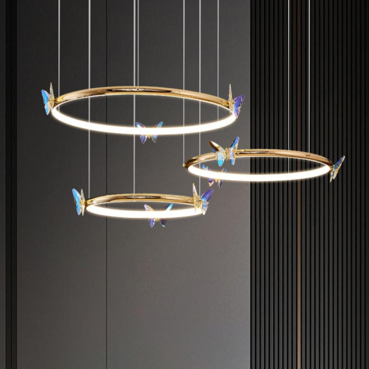 Elegant Blue Butterfly Chandelier - Adjustable Height, LED Compatible