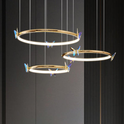 Elegant Blue Butterfly Chandelier - Adjustable Height, LED Compatible