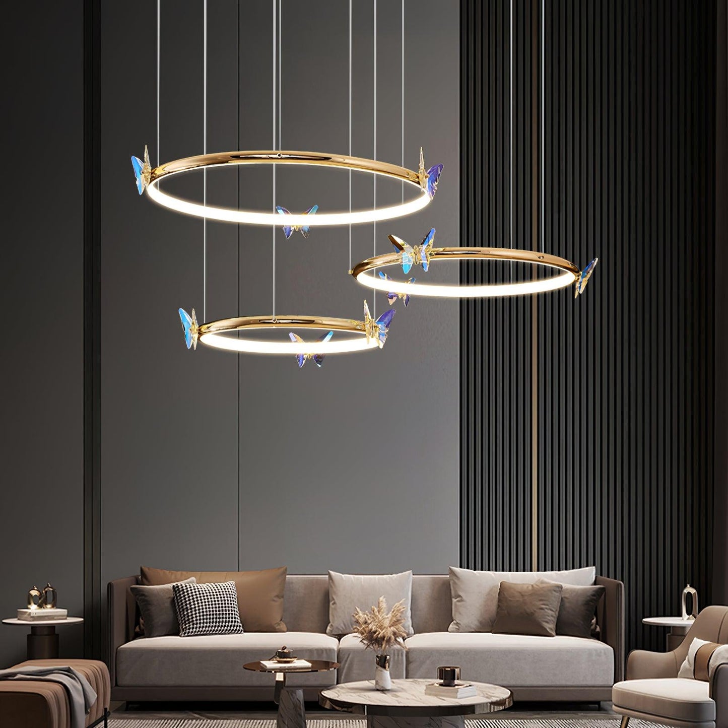 Elegant Blue Butterfly Chandelier - Adjustable Height, LED Compatible