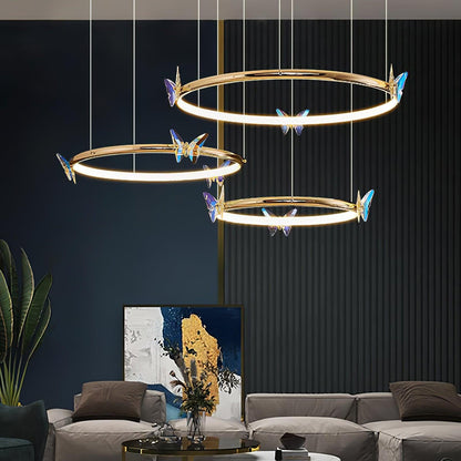 Elegant Blue Butterfly Chandelier - Adjustable Height, LED Compatible