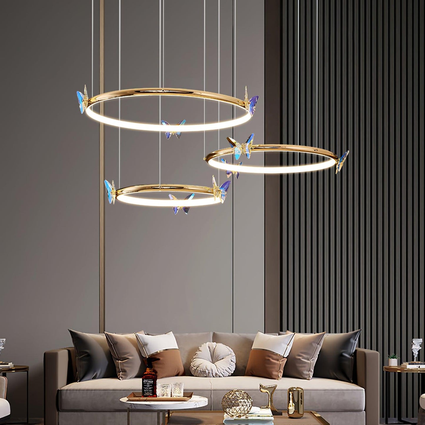 Elegant Blue Butterfly Chandelier - Adjustable Height, LED Compatible