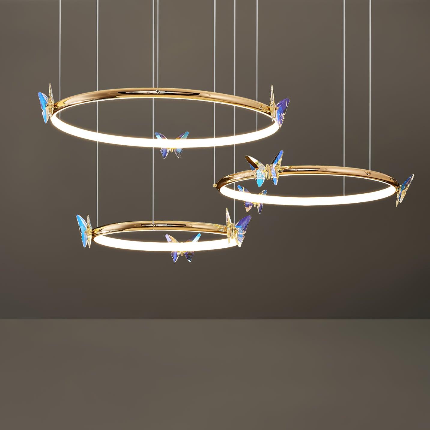 Elegant Blue Butterfly Chandelier - Adjustable Height, LED Compatible