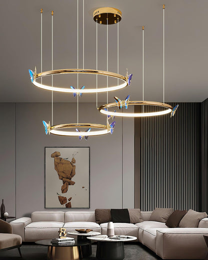 Elegant Blue Butterfly Chandelier - Adjustable Height, LED Compatible