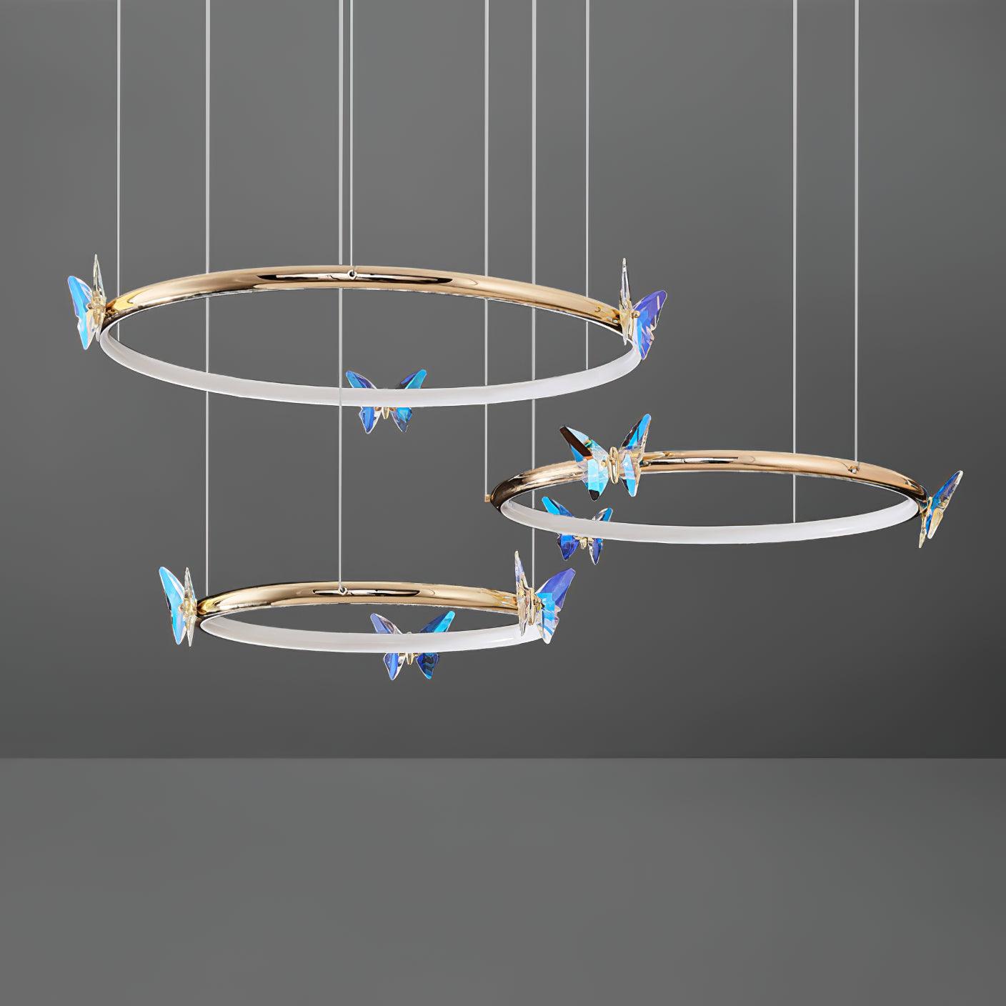 Elegant Blue Butterfly Chandelier - Adjustable Height, LED Compatible