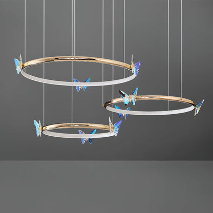Elegant Blue Butterfly Chandelier - Adjustable Height, LED Compatible