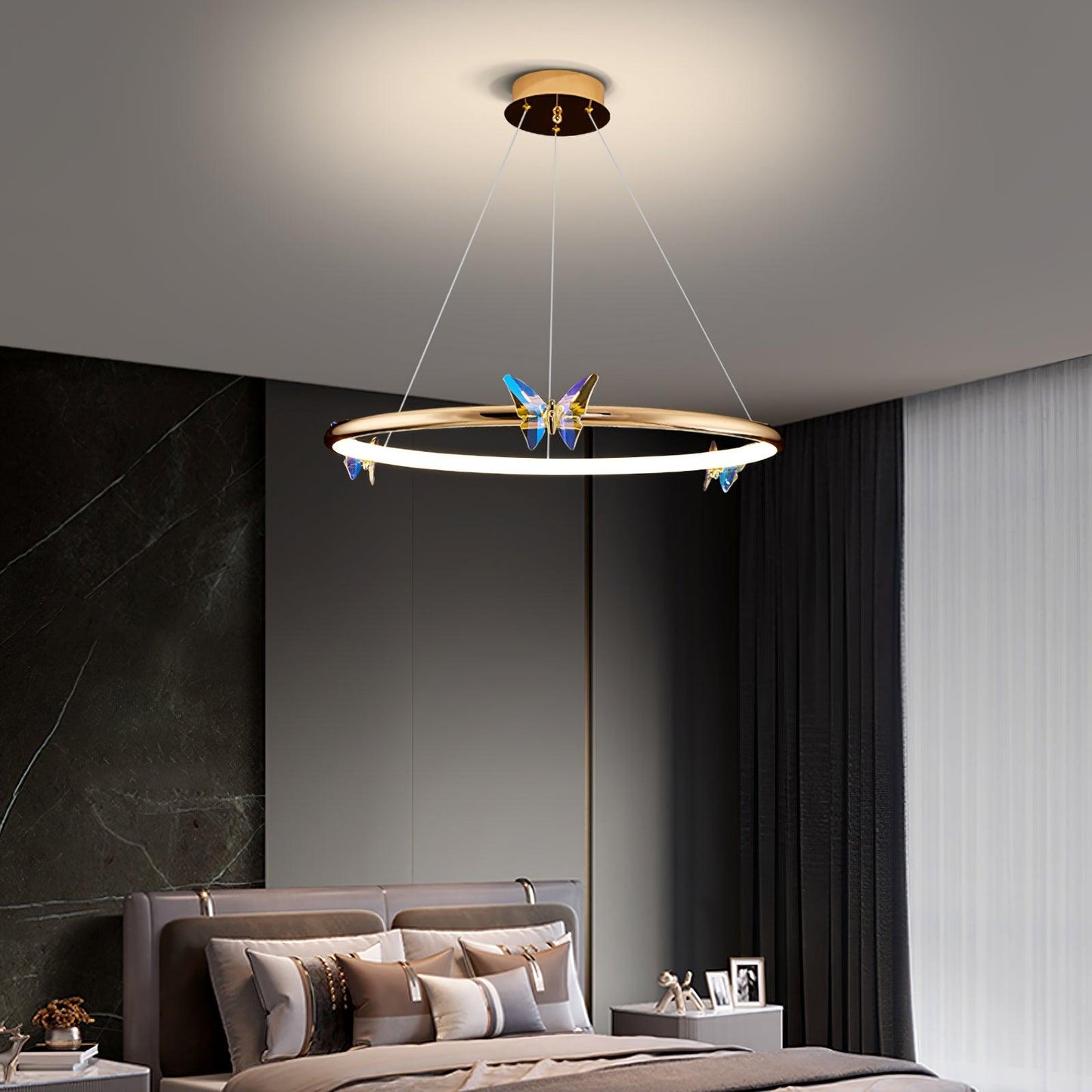 Elegant Blue Butterfly Chandelier - Adjustable Height, LED Compatible