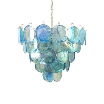 Elegant Blue Glass Disc Chandelier with Adjustable Height & LED Compat