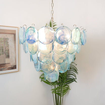 Elegant Blue Glass Disc Chandelier with Adjustable Height & LED Compat
