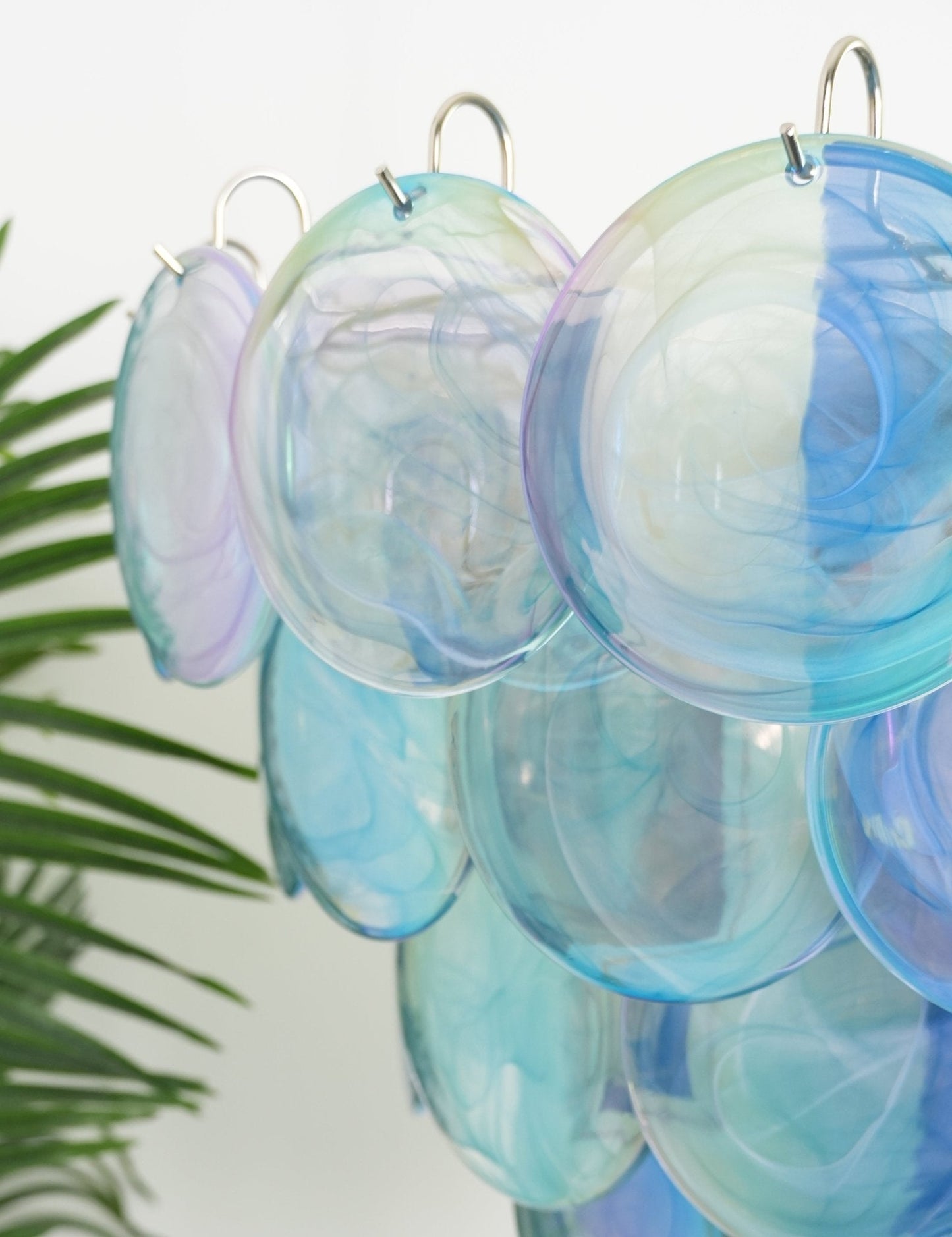 Elegant Blue Glass Disc Chandelier with Adjustable Height & LED Compat