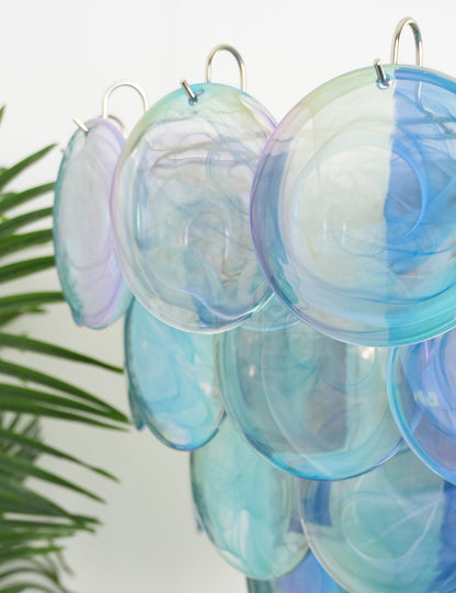 Elegant Blue Glass Disc Chandelier with Adjustable Height & LED Compat