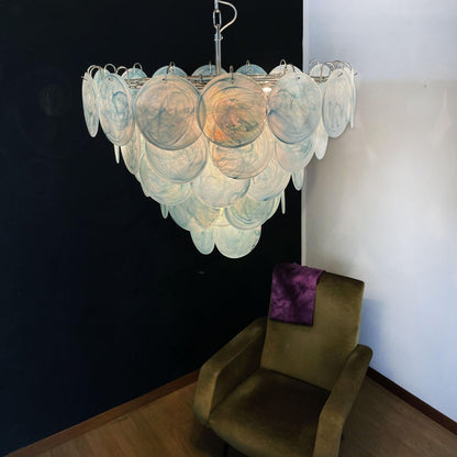 Elegant Blue Glass Disc Chandelier with Adjustable Height & LED Compat