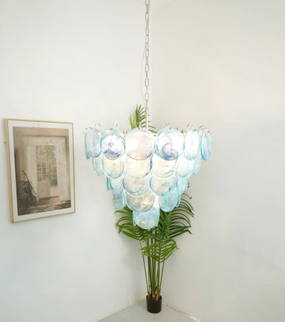 Elegant Blue Glass Disc Chandelier with Adjustable Height & LED Compat
