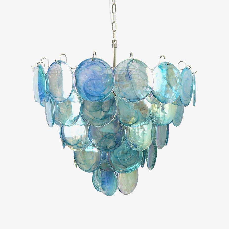 Elegant Blue Glass Disc Chandelier with Adjustable Height & LED Compat