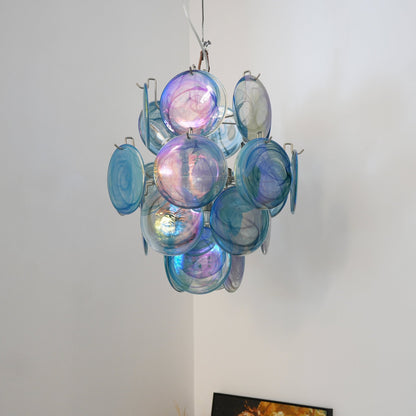 Elegant Blue Disc Glass Chandelier - Modern Design with Adjustable Hei